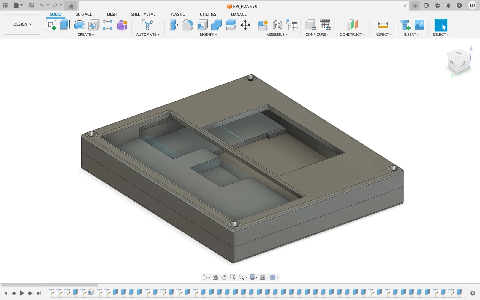 Fusion render of the PDA case, back view